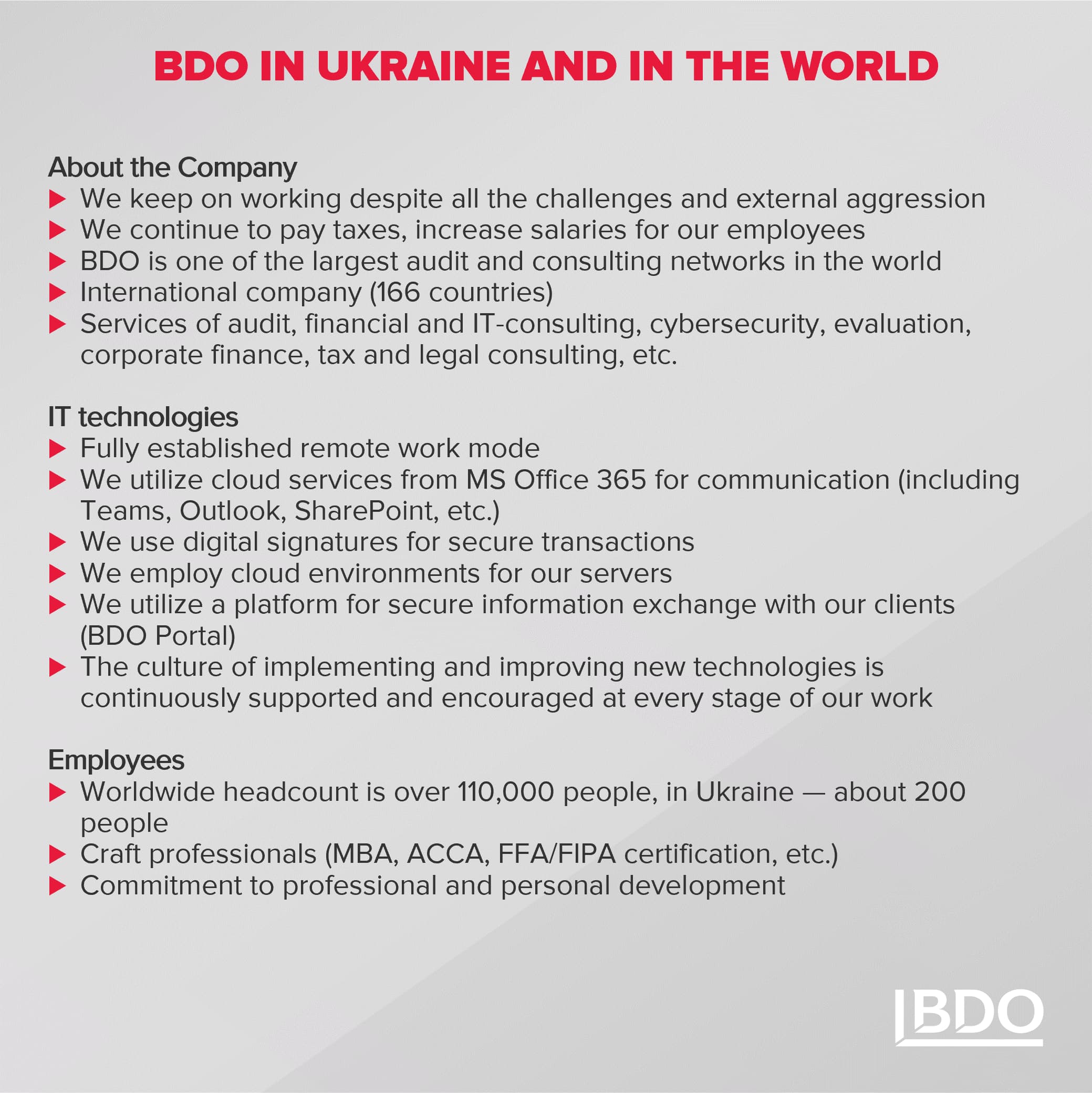 BDO In Ukraine and in the World