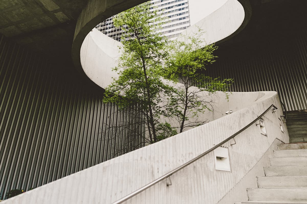 Modern architectural space with greenery symbolizing ESG strategy development and the integration of sustainability principles into business operations
