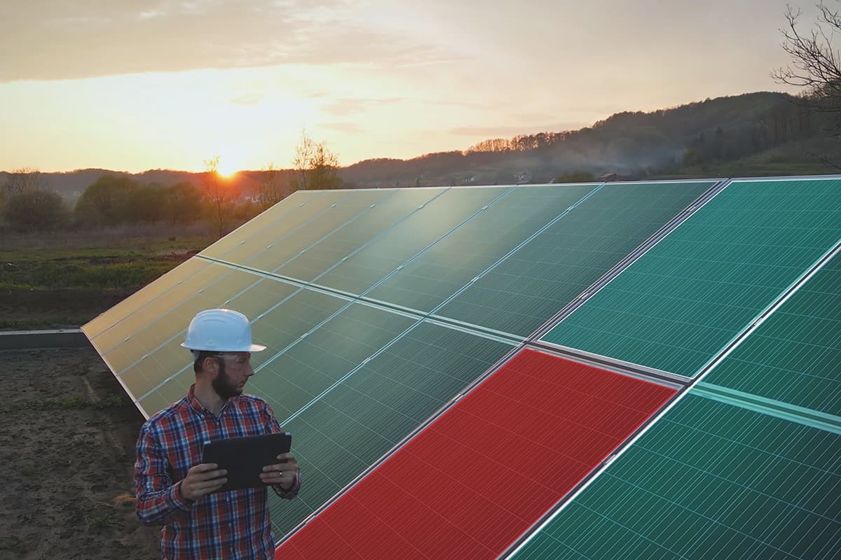 Solar panels at sunset representing ESG initiatives, renewable energy, and sustainable business development