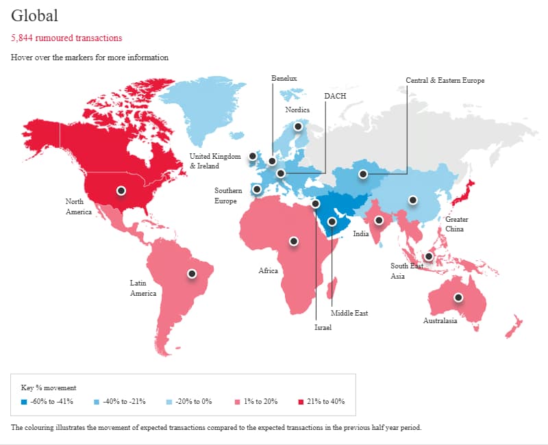 Global map of forecasted mid‑market M&A deals — BDO Horizons 2026